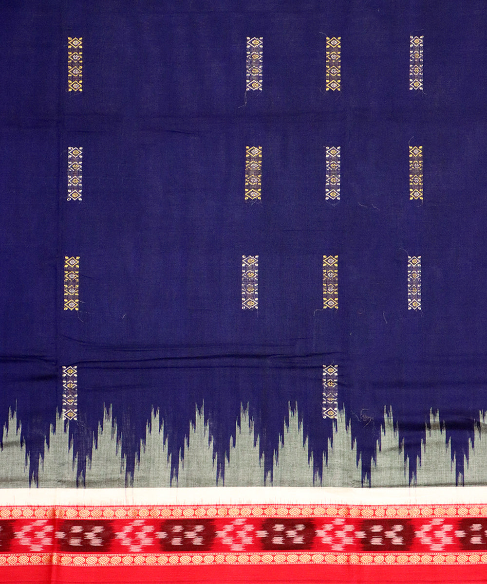 Navy blue red bomkai cotton handloom saree