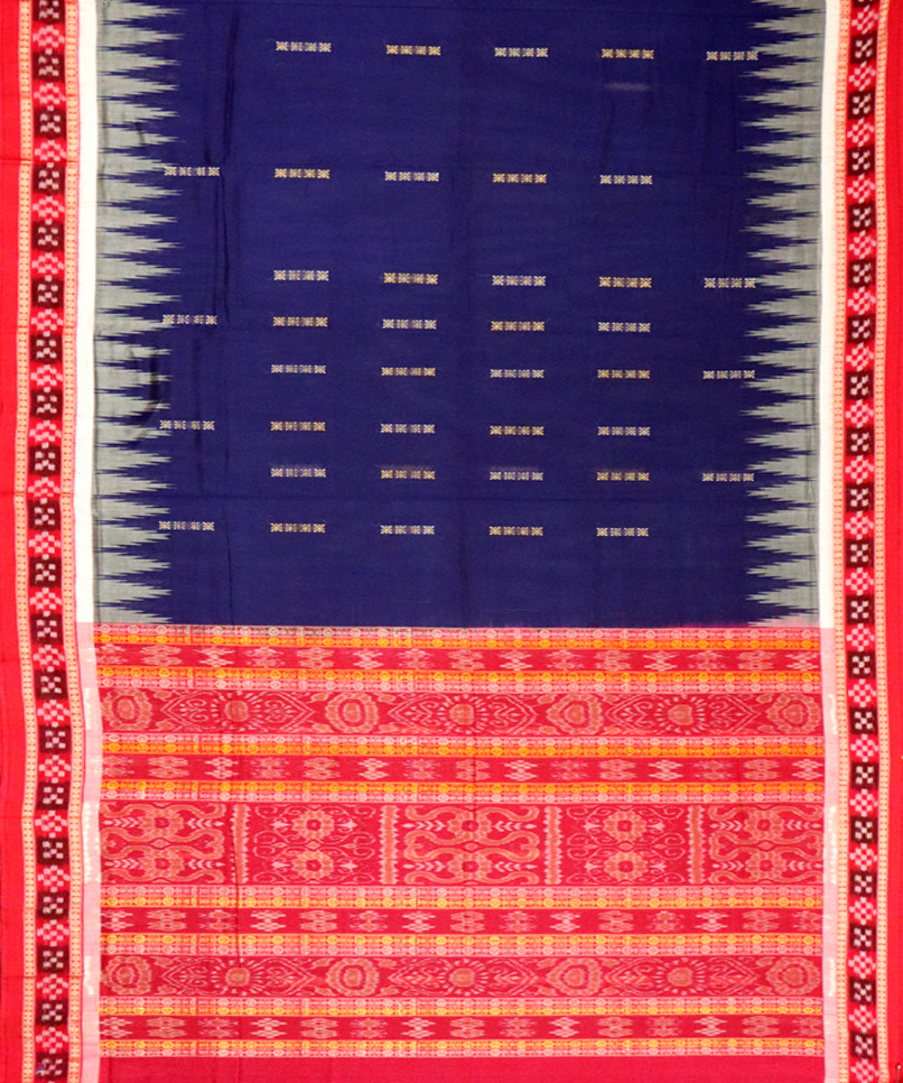 Navy blue red bomkai cotton handloom saree