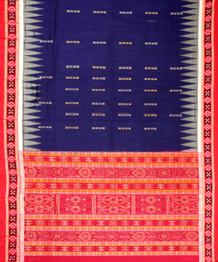 Navy blue red bomkai cotton handloom saree