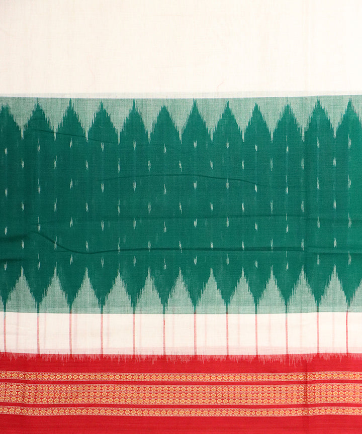 Light green offwhite red cotton handloom sambalpuri saree