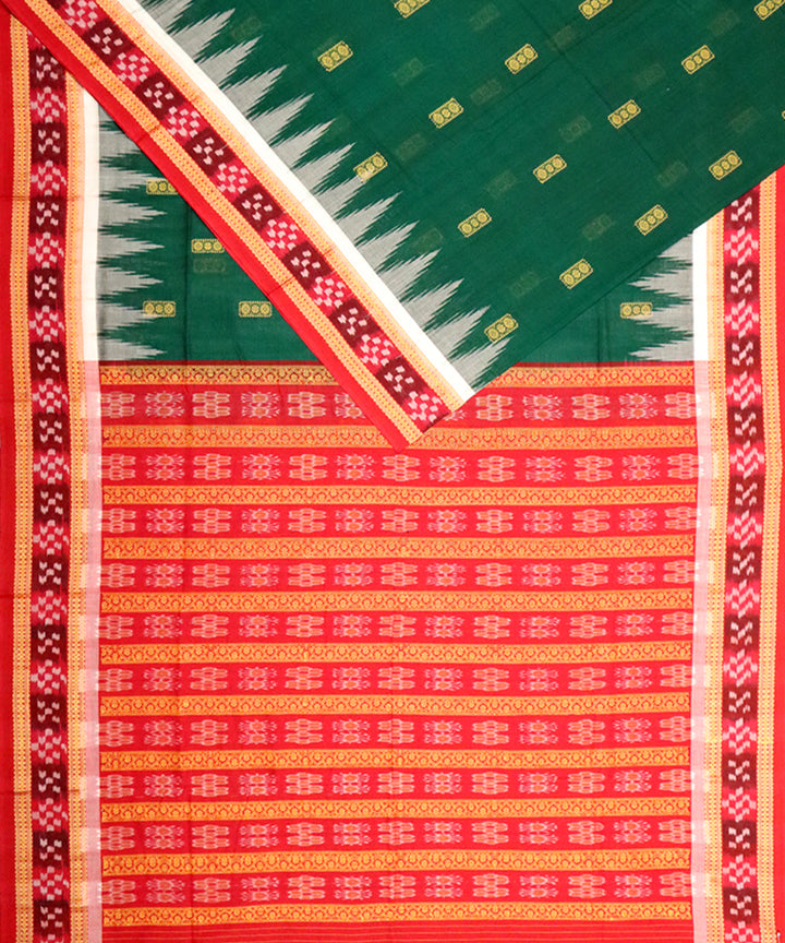 Dark green red cotton handloom bomkai saree