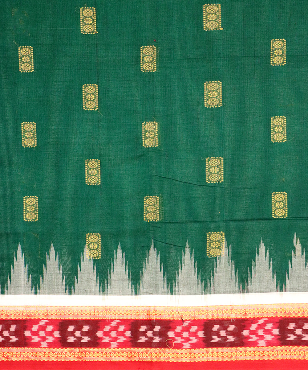 Dark green red cotton handloom bomkai saree