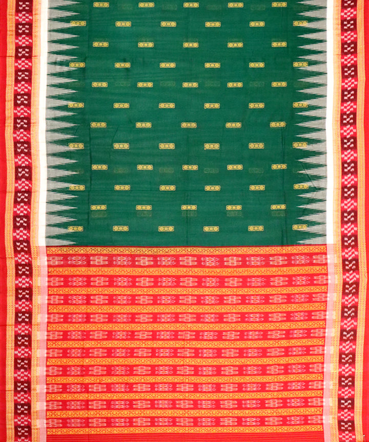 Dark green red cotton handloom bomkai saree