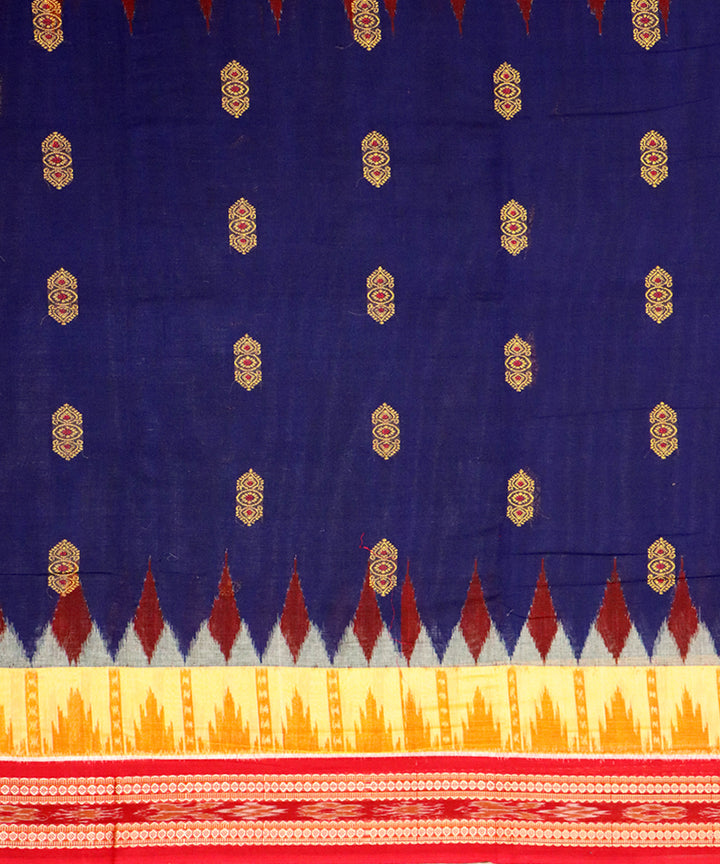 Navy blue red yellow cotton handloom bomkai saree