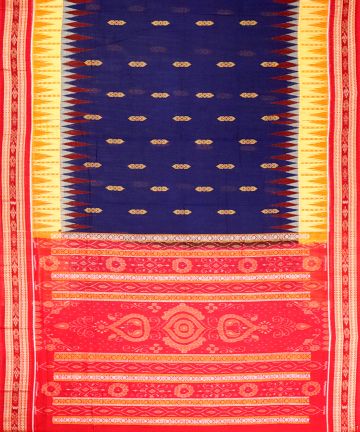 Navy blue red yellow cotton handloom bomkai saree