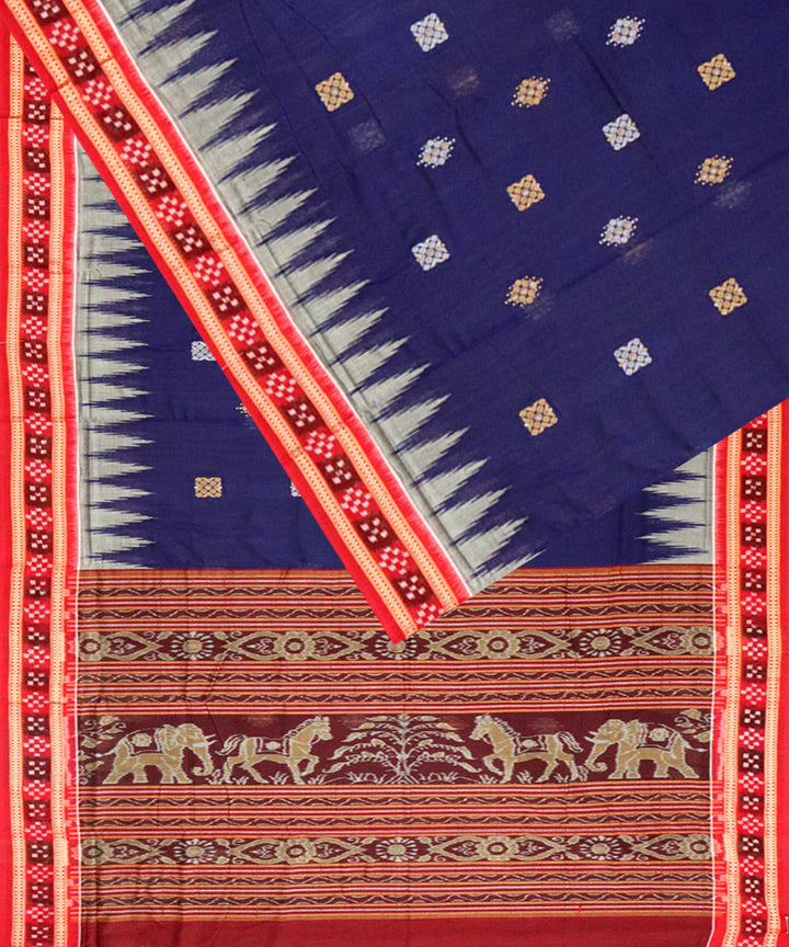 Navy blue red cotton handloom bomkai saree