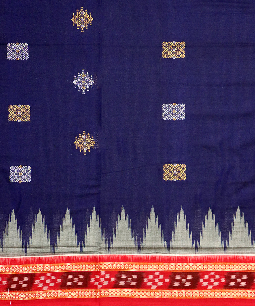 Navy blue red cotton handloom bomkai saree