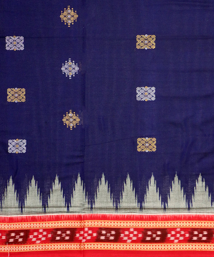 Navy blue red cotton handloom bomkai saree