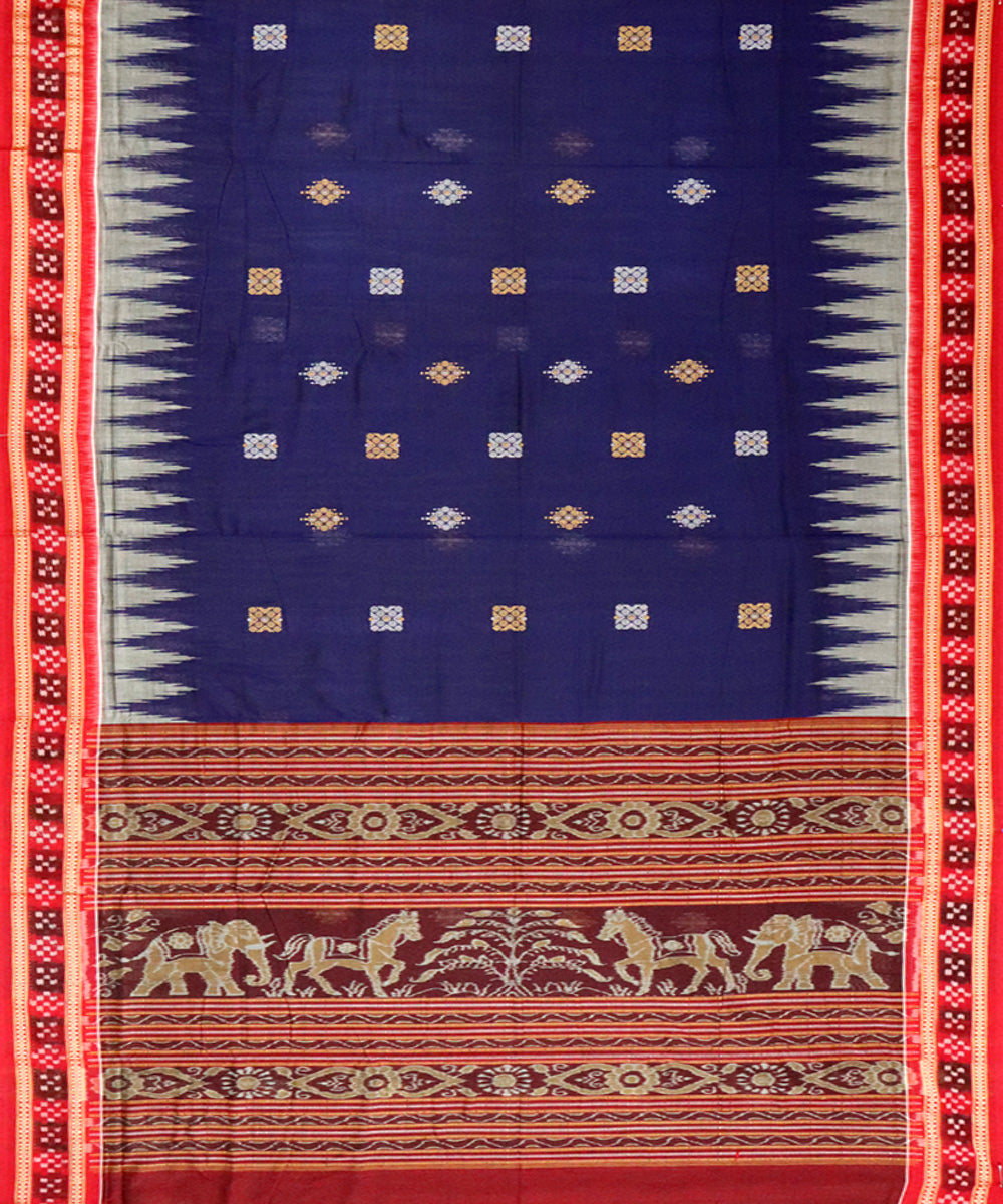 Navy blue red cotton handloom bomkai saree