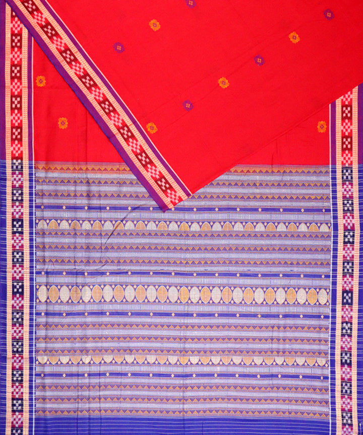 Red navy blue bomkai cotton handloom saree