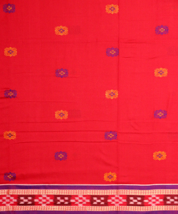 Red navy blue bomkai cotton handloom saree