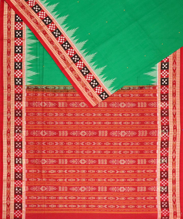 Light green red cotton handloom bomkai saree