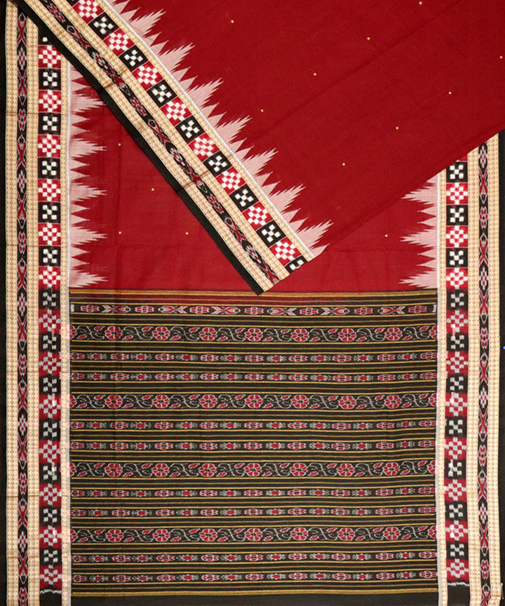 Maroon black bomkai cotton handloom saree