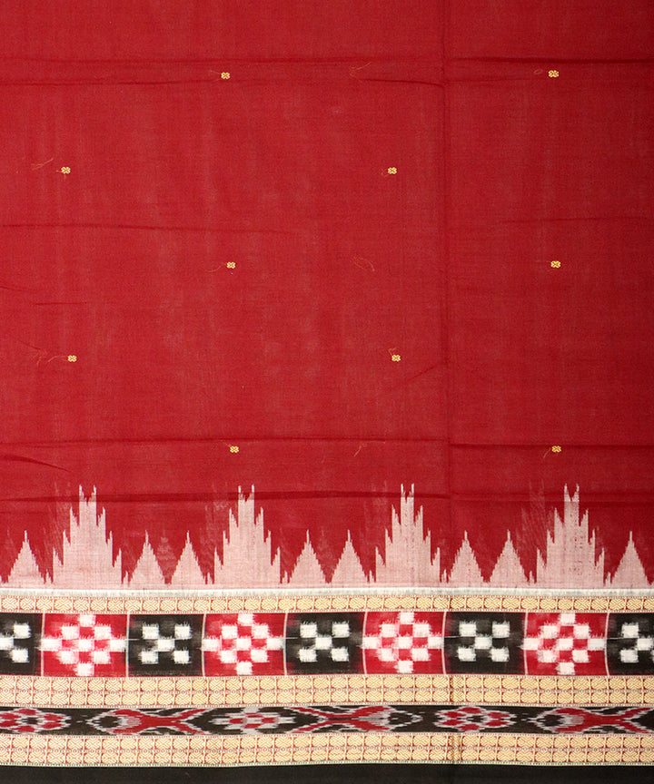 Maroon black bomkai cotton handloom saree