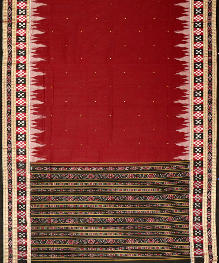 Maroon black bomkai cotton handloom saree