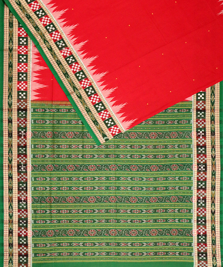 Red dark green cotton handloom bomkai saree