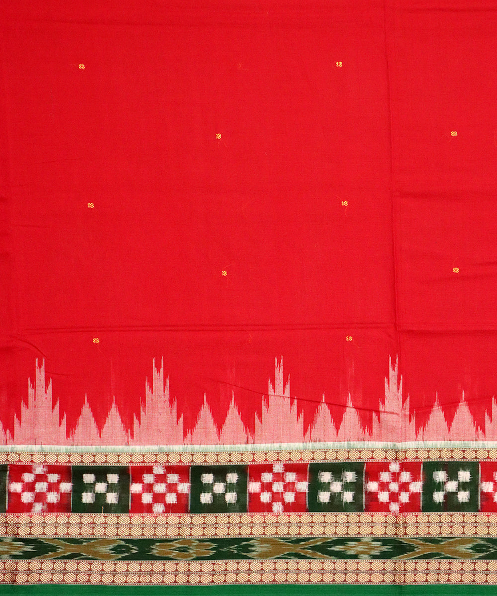 Red dark green cotton handloom bomkai saree