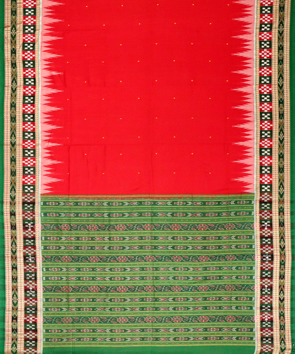 Red dark green cotton handloom bomkai saree