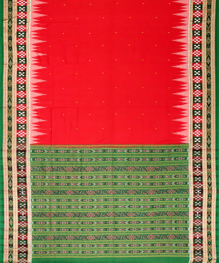 Red dark green cotton handloom bomkai saree