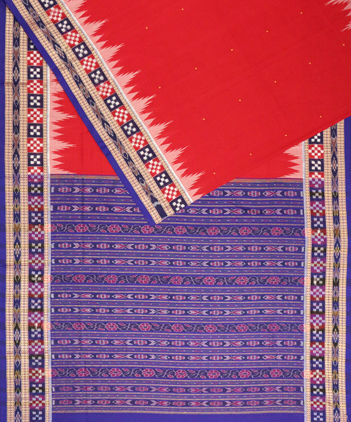 Red navy blue cotton handloom bomkai saree