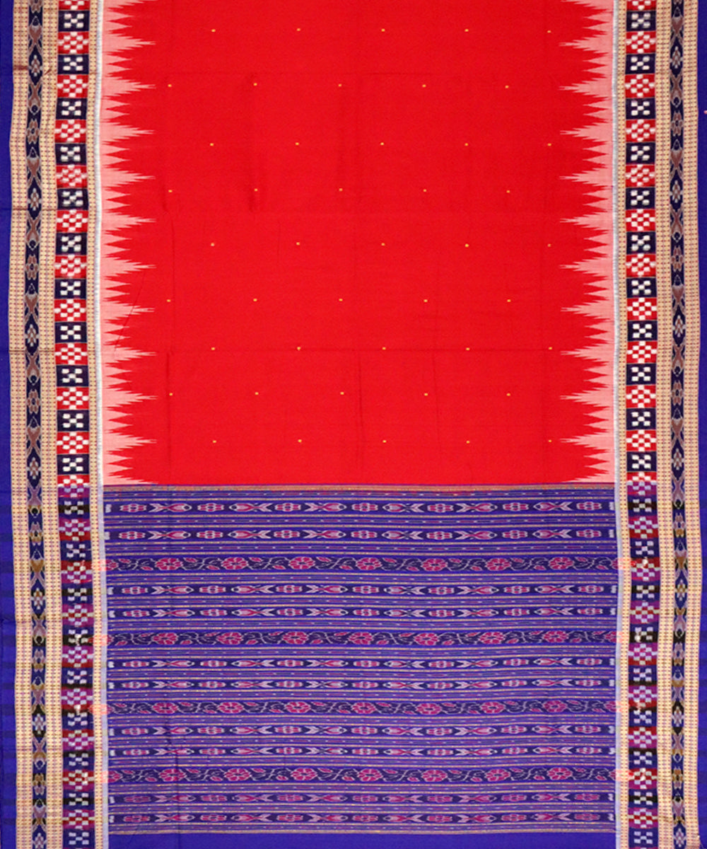 Red navy blue cotton handloom bomkai saree