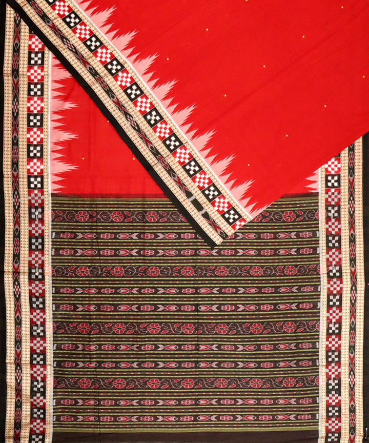 Maroon black cotton handloom bomkai saree