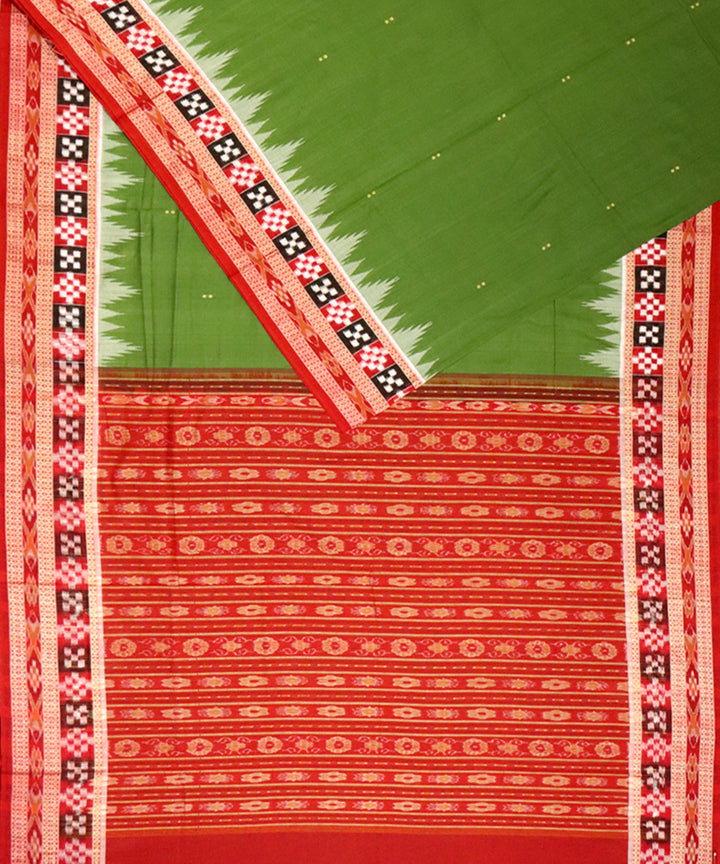 Deep olive green maroon cotton handloom bomkai saree