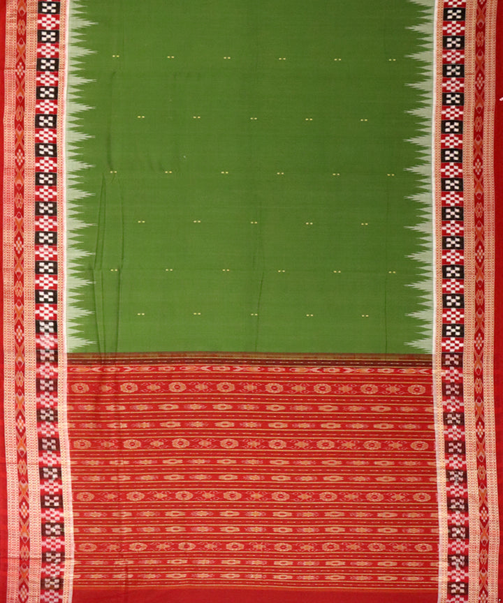 Deep olive green maroon cotton handloom bomkai saree