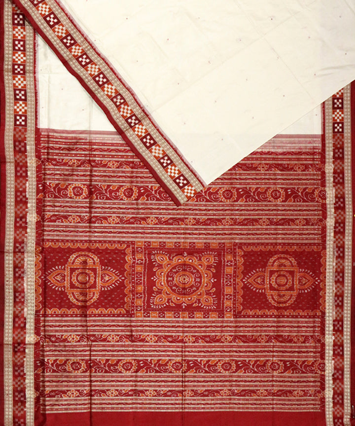 Offwhite maroon silk handloom bomkai saree