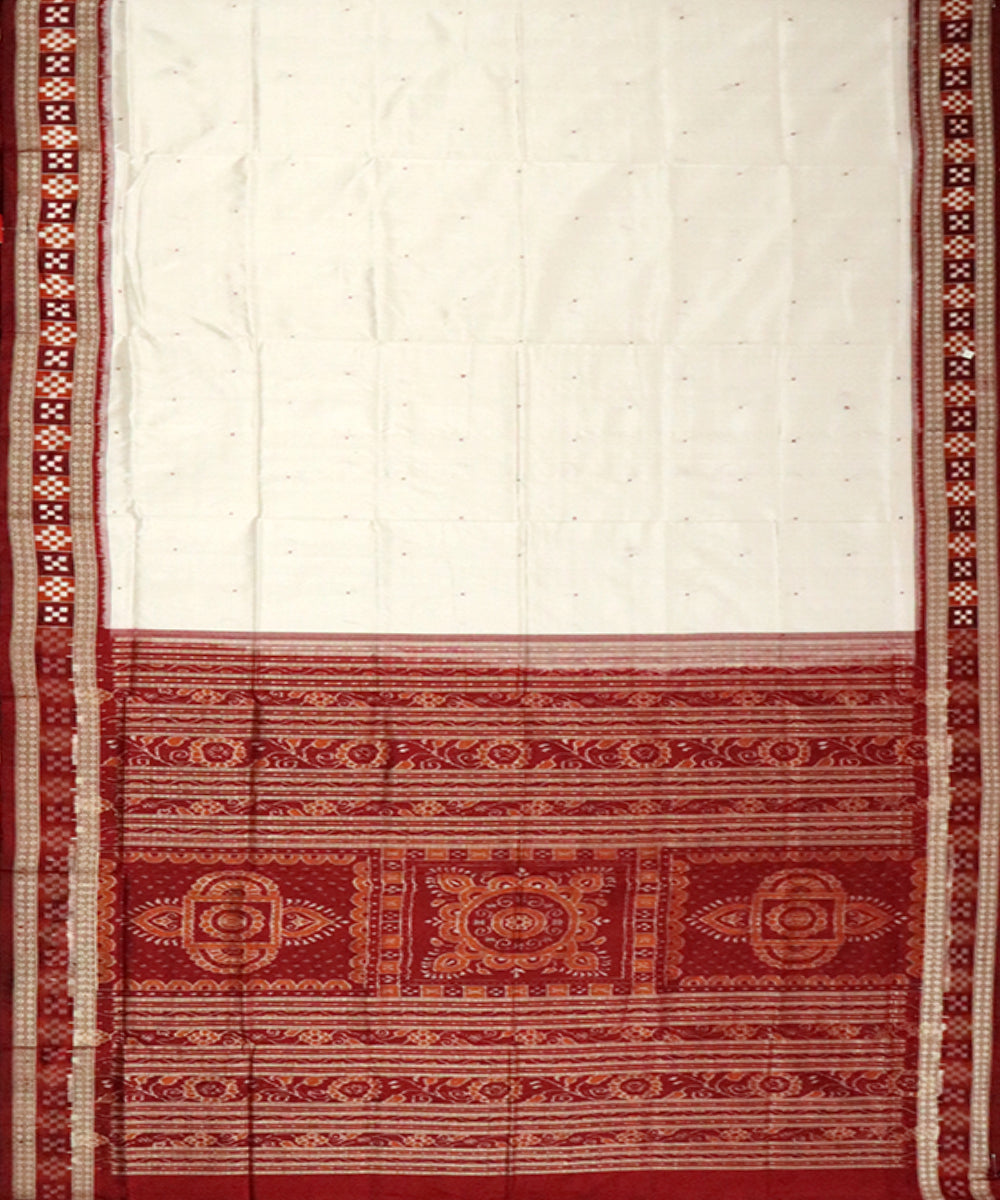 Offwhite maroon silk handloom bomkai saree