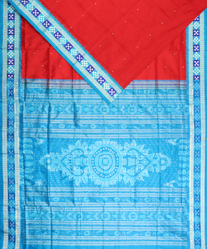 Red sky blue silk handloom bomkai saree