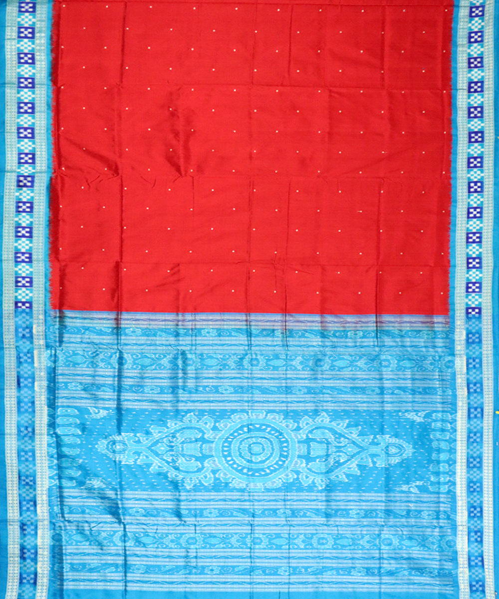 Red sky blue silk handloom bomkai saree