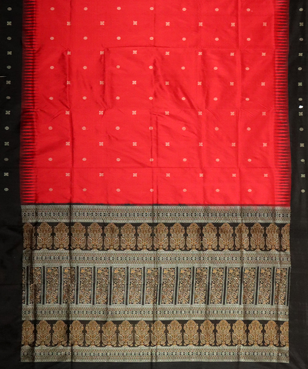 Red black handloom bomkai silk saree