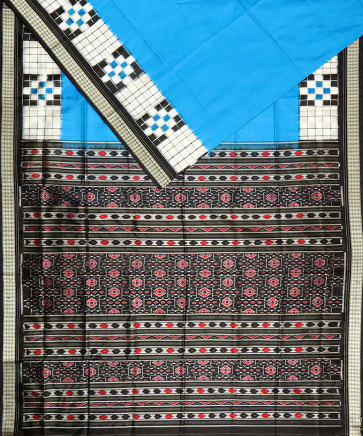 Sky blue black silk handloom sambalpuri saree