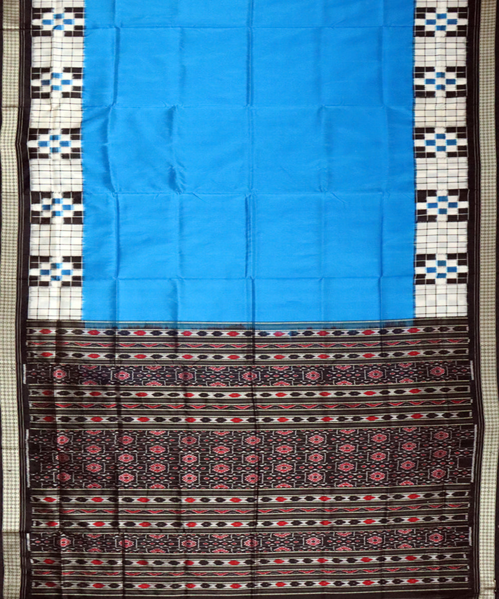 Sky blue black silk handloom sambalpuri saree