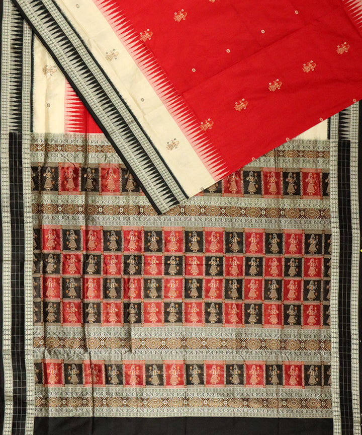 Red black silk handwoven bomkai saree