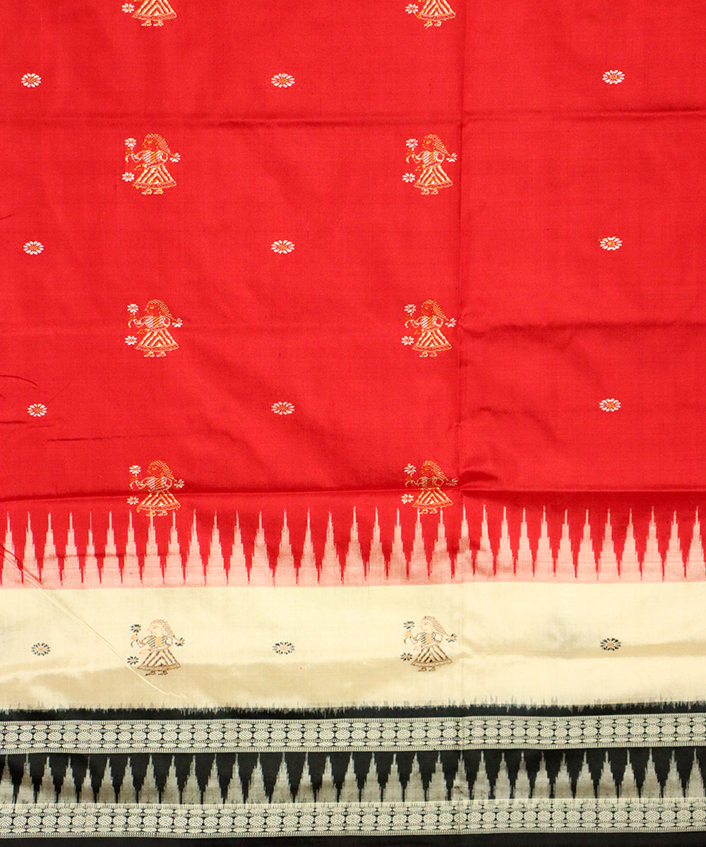 Red black silk handwoven bomkai saree