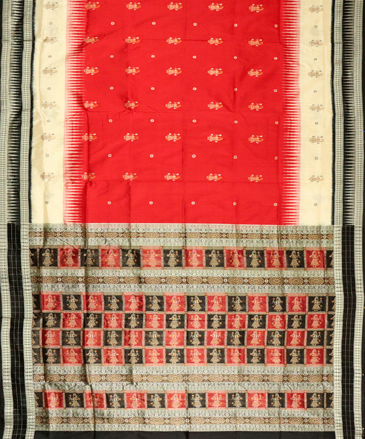 Red black silk handwoven bomkai saree