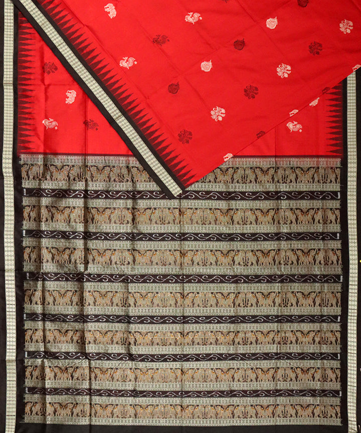 Red black handwoven bomkai silk saree