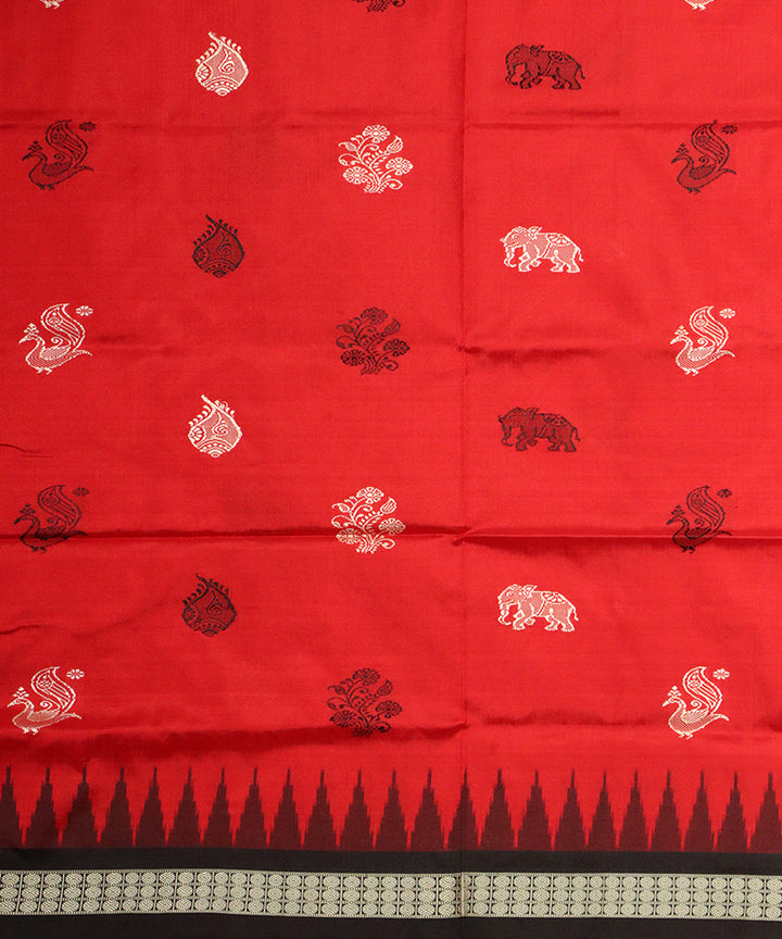 Red black handwoven bomkai silk saree