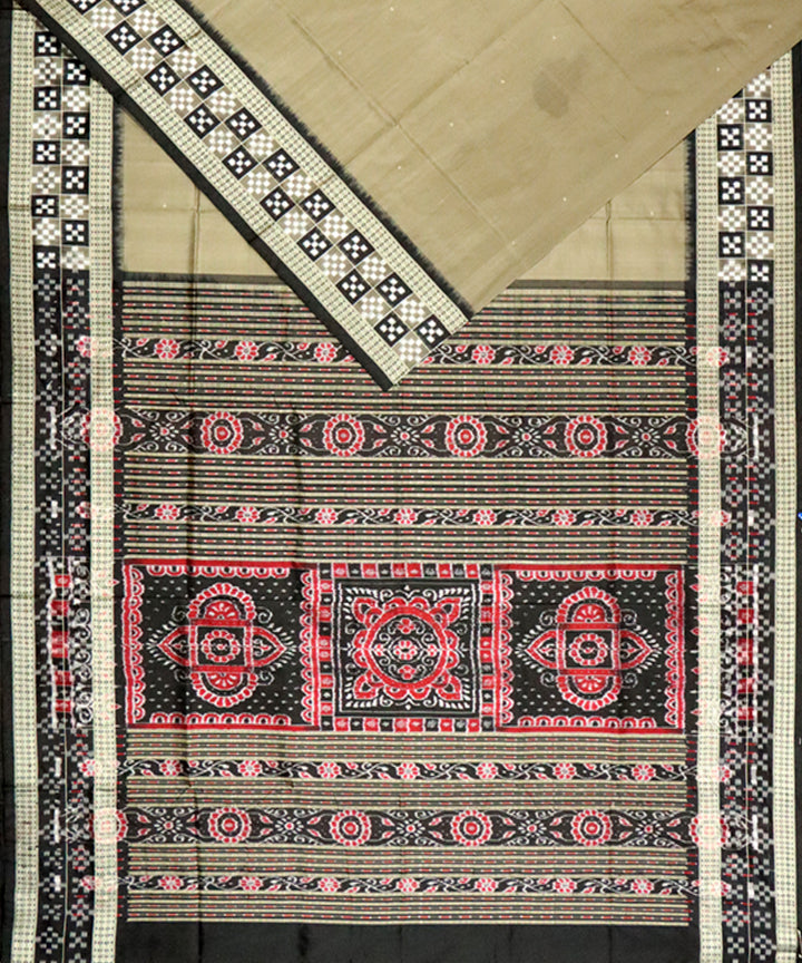 Dark tan black silk handloom bomkai saree