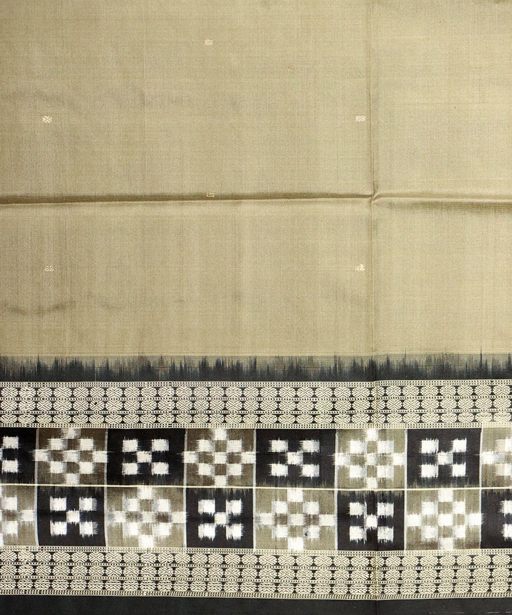 Dark tan black silk handloom bomkai saree