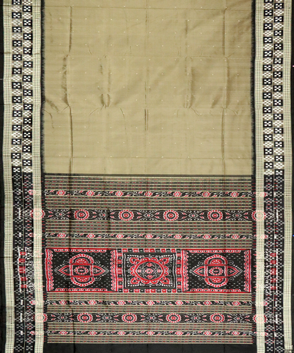 Dark tan black silk handloom bomkai saree