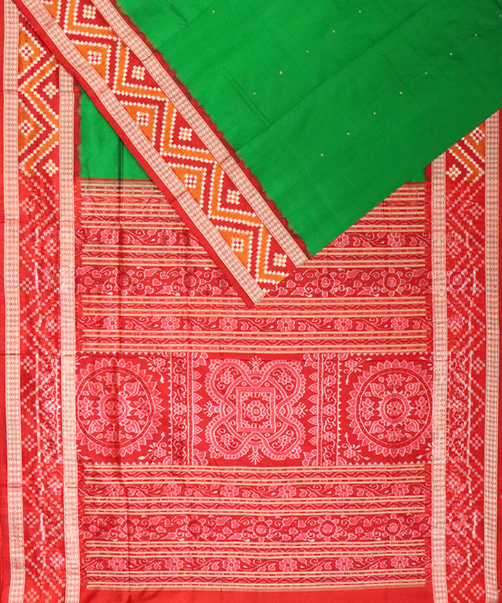 Lawn green red silk handloom bomkai saree