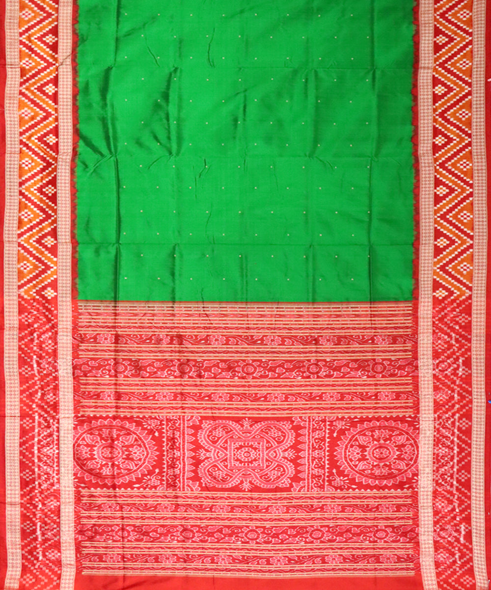 Lawn green red silk handloom bomkai saree