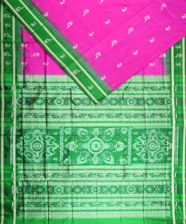 Pink green silk handloom bomkai saree