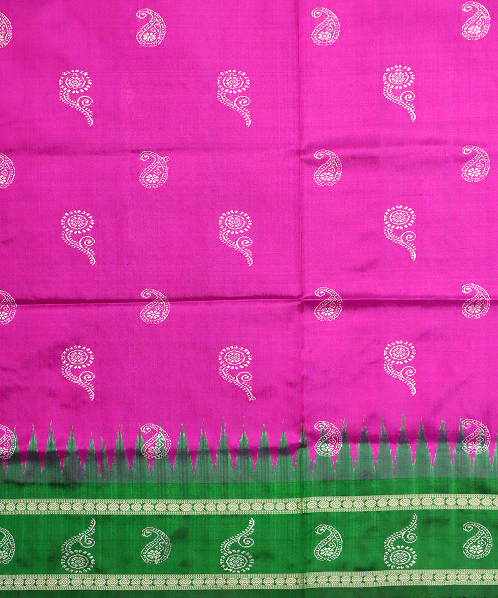 Pink green silk handloom bomkai saree