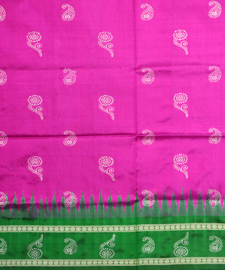 Pink green silk handloom bomkai saree