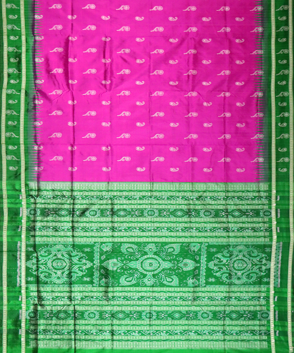 Pink green silk handloom bomkai saree