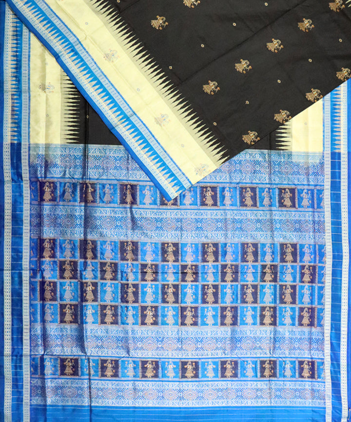 Black sky blue silk handloom bomkai saree